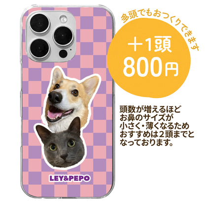 お鼻ぷっくりスマホケース(ブロックチェック)